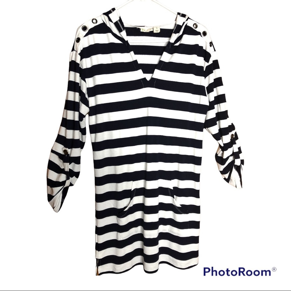 Navy/ white striped hoodie dress size Small Dakini sailor , fisherman summer